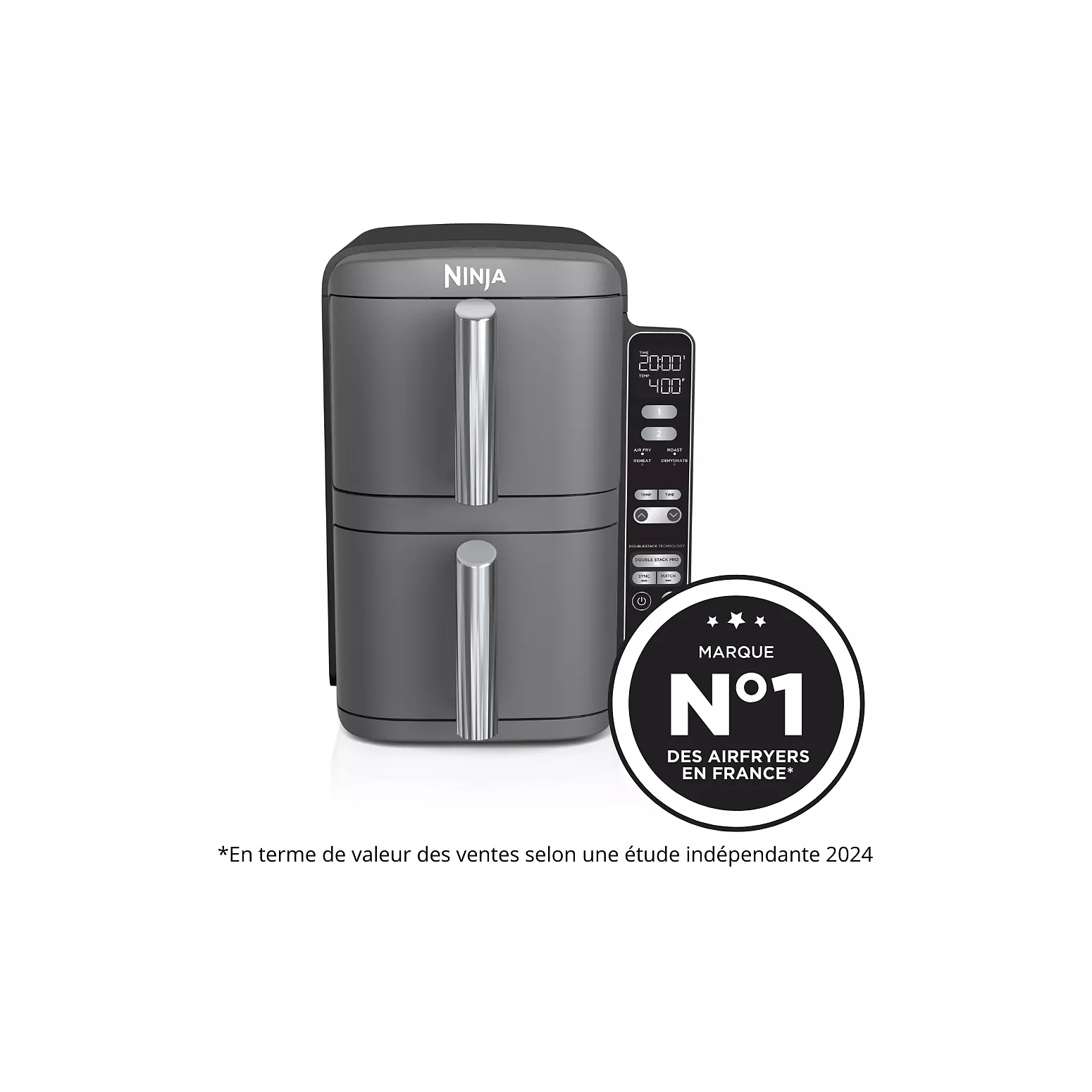 NINJA Double Stack XL SL400EU – Friteuse sans Huile Verticale 9,5 L – 2 Tiroirs & 4 Niveaux de Cuisson – Gris