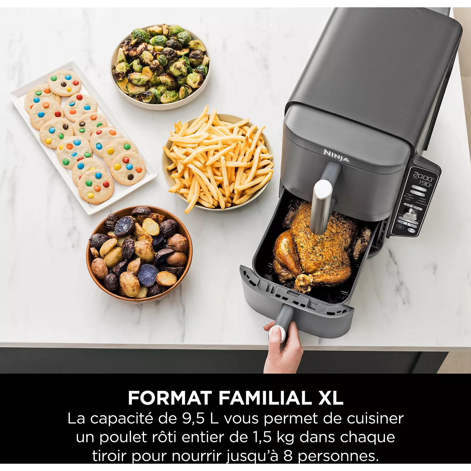 NINJA Double Stack XL SL400EU – Friteuse sans Huile Verticale 9,5 L – 2 Tiroirs & 4 Niveaux de Cuisson – Gris - Thumbnail 4