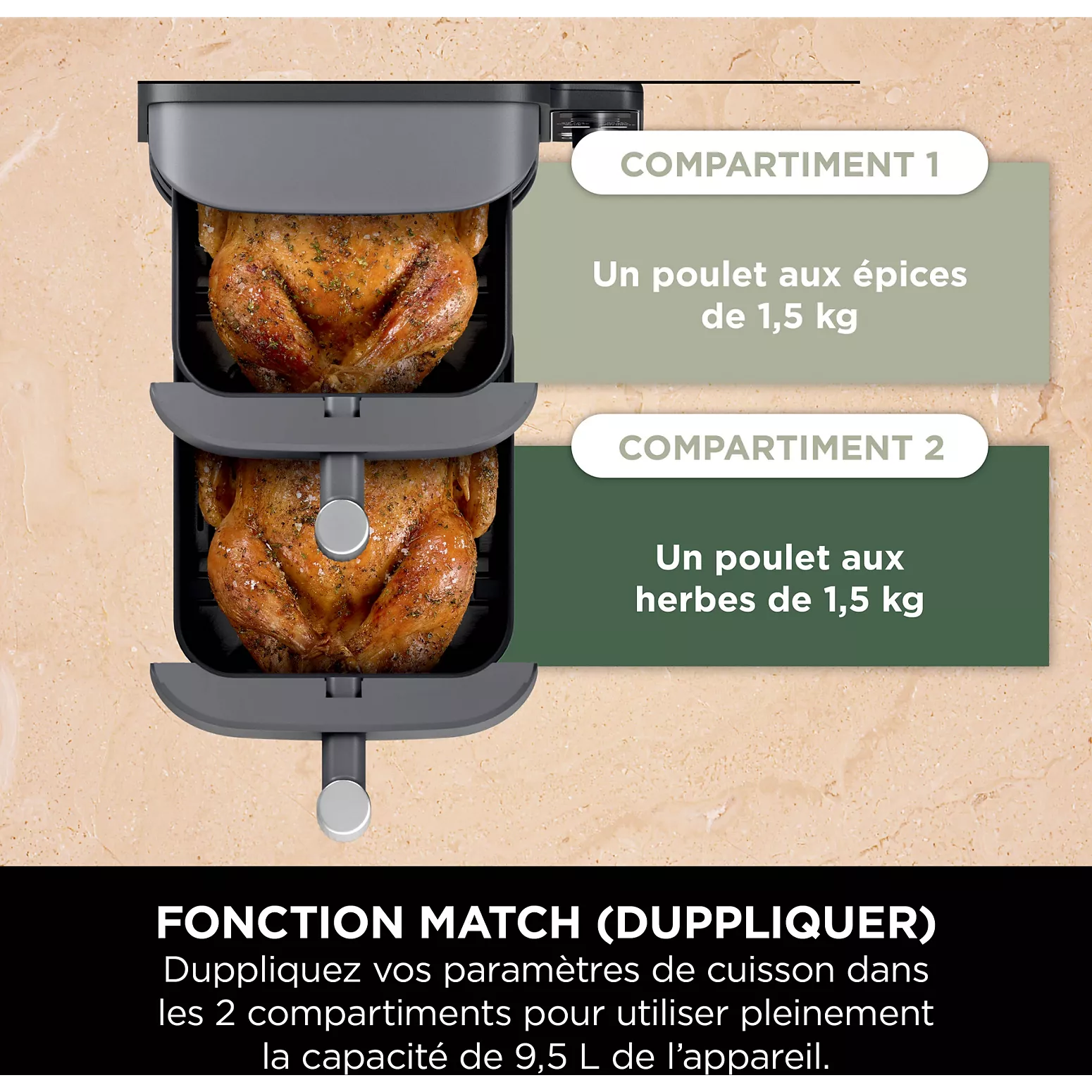 NINJA Double Stack XL SL400EU – Friteuse sans Huile Verticale 9,5 L – 2 Tiroirs & 4 Niveaux de Cuisson – Gris - Thumbnail 5