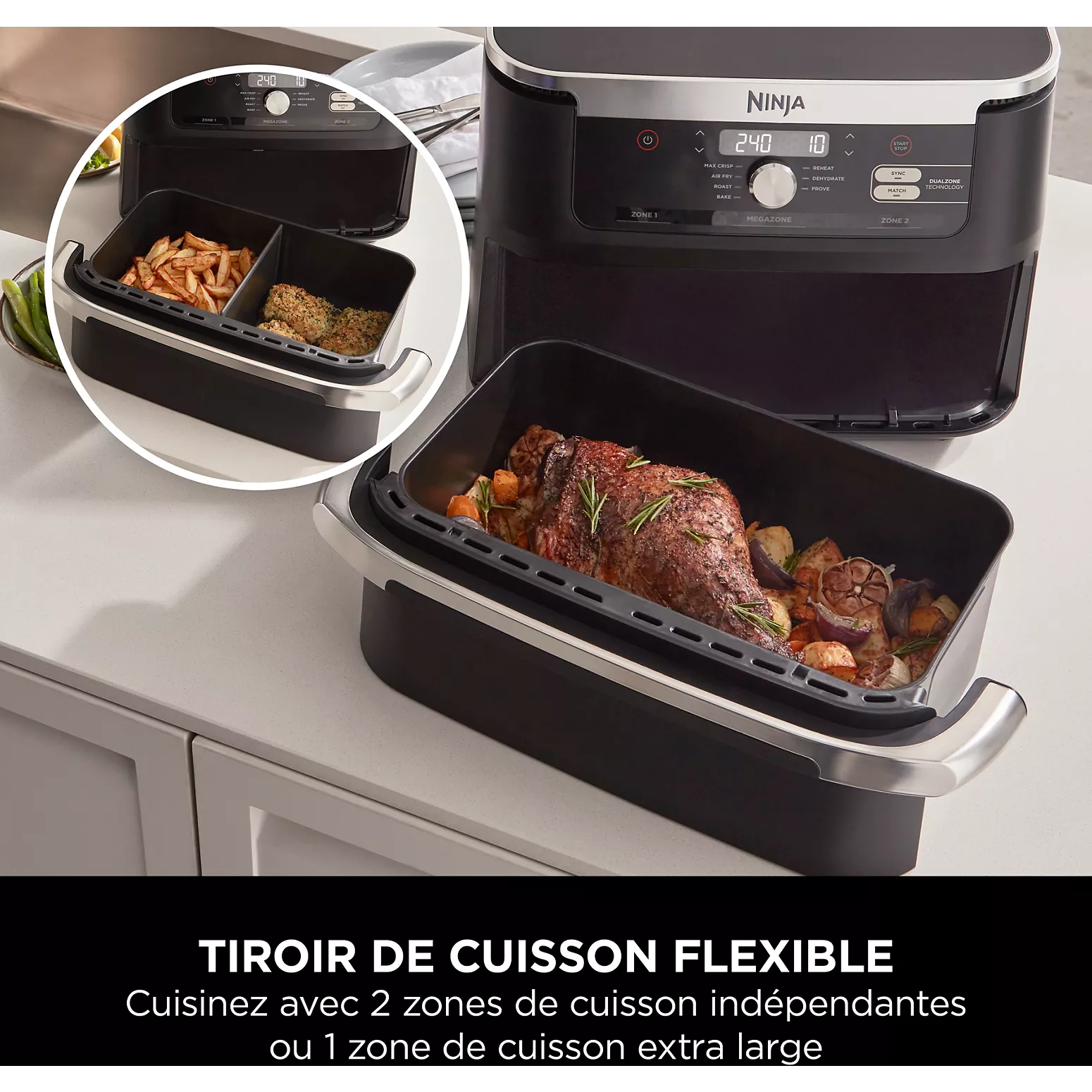 NINJA Foodi FlexDrawer – Air Fryer 7-en-1 à 2 Compartiments avec Séparateur Amovible – 10,4 L – Noir - Thumbnail 5