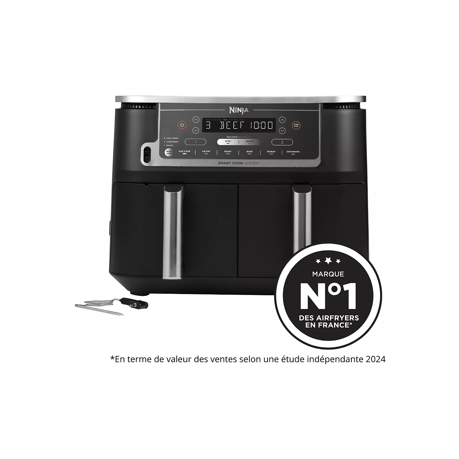 NINJA Foodi MAX Dual Zone Air Fryer AF400EU – Friteuse à Air Chaud 9,5 L – Double Tiroir – Noir