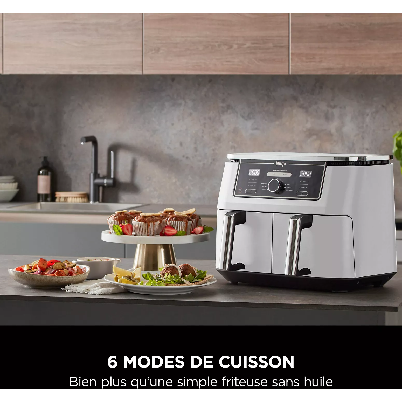 Ninja Foodi MAX Dual Zone Air Fryer AF400EUWH – Friteuse à Air Chaud 9,5 L – Double Tiroir – Blanc - Thumbnail 7