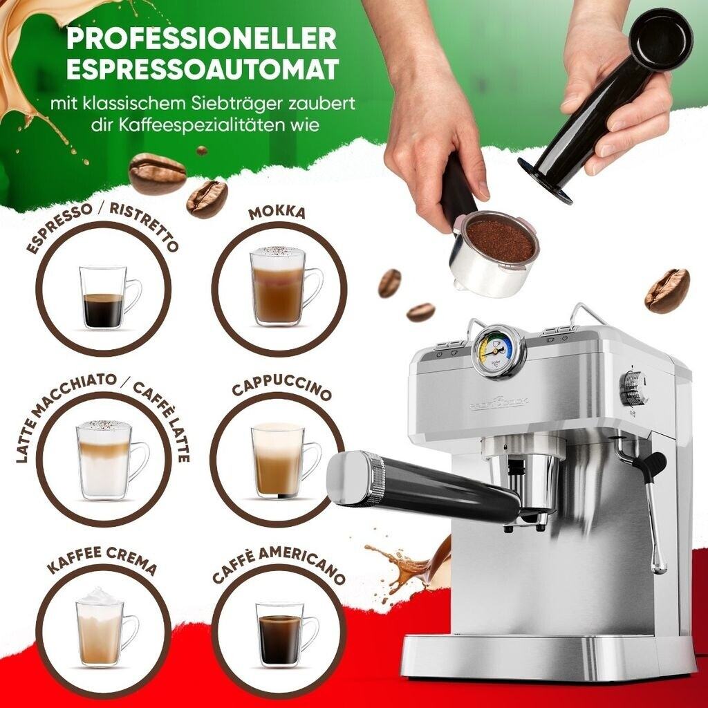 Machine à Espresso ProfiCook PC-ES 1267 – Automatique – Porte-Filtre – Pompe à Espresso Italienne 20 Bar – Café en Poudre & Capsules Nespresso - Thumbnail 2