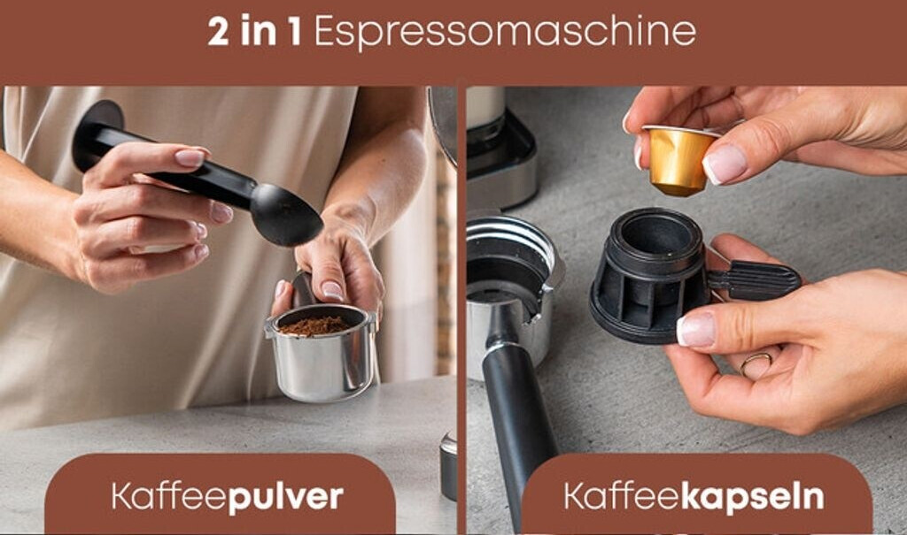 Machine à Espresso ProfiCook PC-ES 1266 – 2 en 1 – Café en Poudre et Capsules Nespresso – Porte-Filtre – 20 Bar – Système Lait pour Cappuccino & Café au Lait - Thumbnail 2