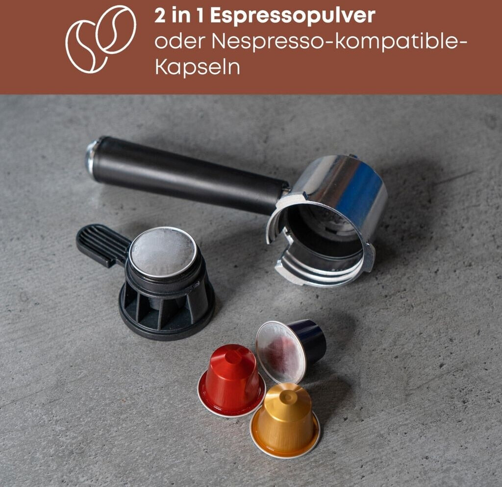 Machine à Espresso ProfiCook PC-ES 1266 – 2 en 1 – Café en Poudre et Capsules Nespresso – Porte-Filtre – 20 Bar – Système Lait pour Cappuccino & Café au Lait - Thumbnail 6
