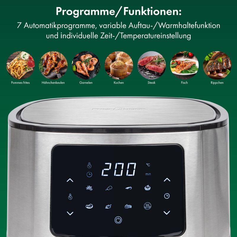 Friteuse à Air Chaud ProfiCook PC-FR 1239 H – 5,5 L XXL – Sans Huile – Écran Tactile LED – 7 Programmes – Inox – 1400 W - Thumbnail 3