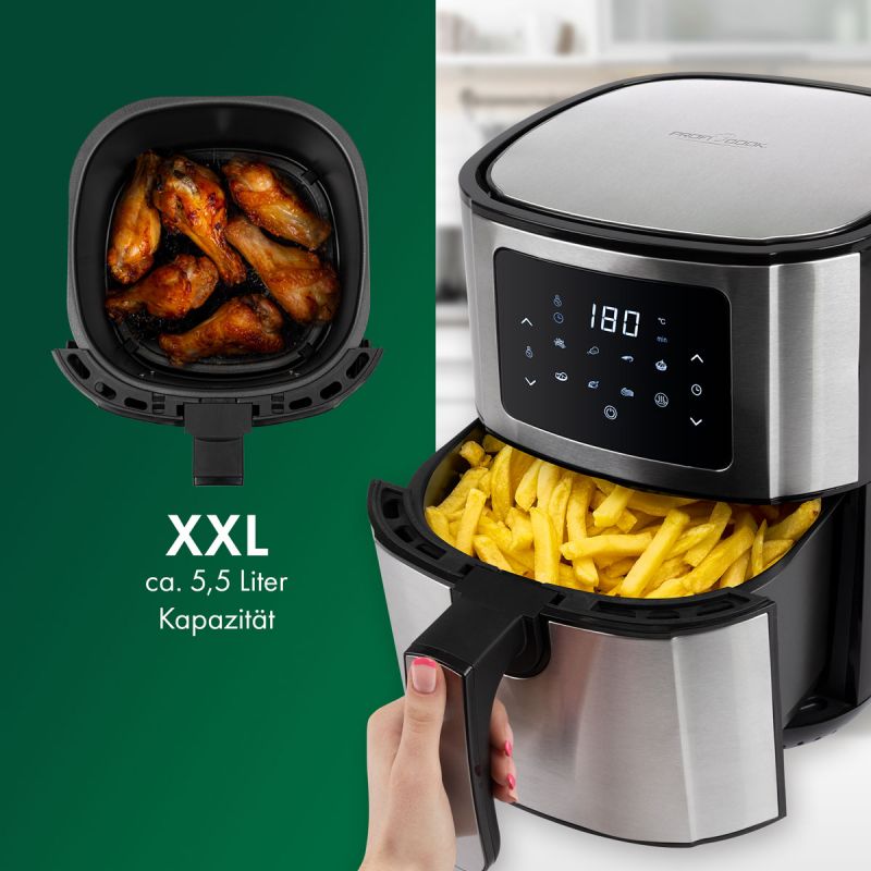 Friteuse à Air Chaud ProfiCook PC-FR 1239 H – 5,5 L XXL – Sans Huile – Écran Tactile LED – 7 Programmes – Inox – 1400 W - Thumbnail 9