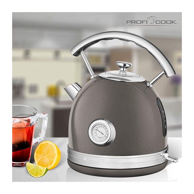 Bouilloire Électrique ProfiCook PC-WKS 1192 – Rétro 1,7 L – Boîtier Métal Massif – Applications Chromées – 2200 W – Rouge - Thumbnail 2