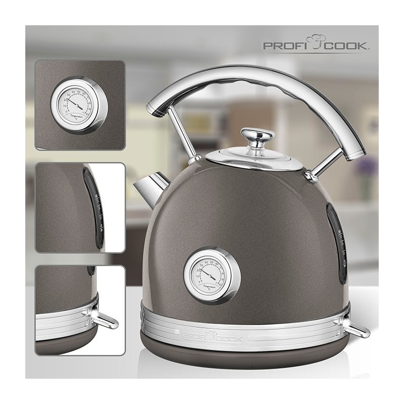 Bouilloire Électrique ProfiCook PC-WKS 1192 – Rétro 1,7 L – Boîtier Métal Massif – Applications Chromées – 2200 W – Rouge - Thumbnail 3