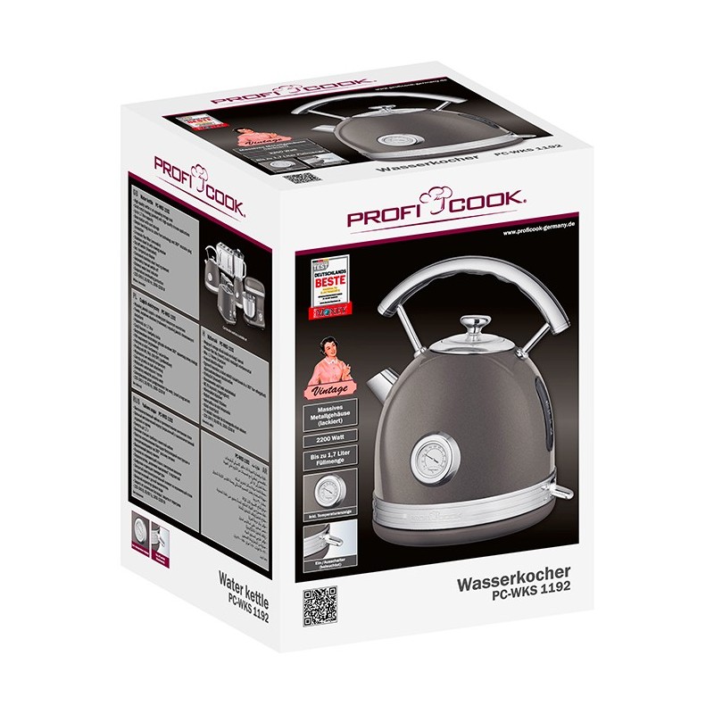 Bouilloire Électrique ProfiCook PC-WKS 1192 – Rétro 1,7 L – Boîtier Métal Massif – Applications Chromées – 2200 W – Rouge - Thumbnail 4