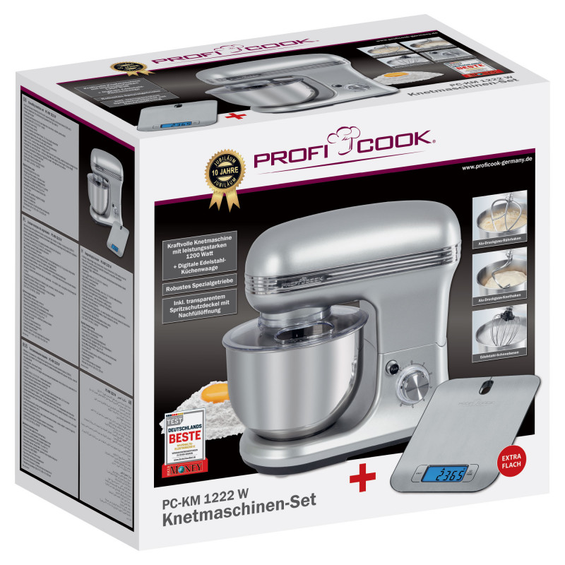 Robot Pétrin Multifonction ProfiCook PC-KM 1222 W – 1200 W – Avec Balance Intégrée – Bol Inox 5 L - Thumbnail 5