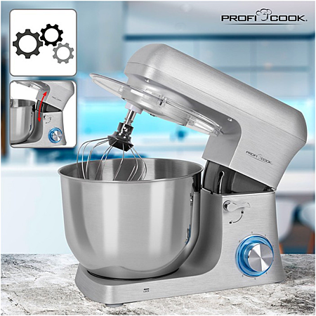 Pétrin ProfiCook PC-KM 1188 – Robot de Cuisine – Bol Inox 6 L – 1500 W – 8 Vitesses – Aluminium Moulé Sous Pression – Argent - Thumbnail 2