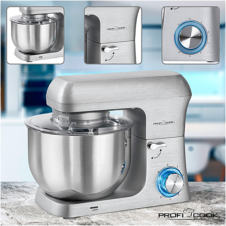 Pétrin ProfiCook PC-KM 1188 – Robot de Cuisine – Bol Inox 6 L – 1500 W – 8 Vitesses – Aluminium Moulé Sous Pression – Argent - Thumbnail 3