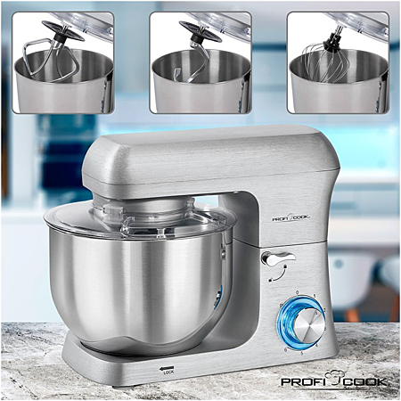 Pétrin ProfiCook PC-KM 1188 – Robot de Cuisine – Bol Inox 6 L – 1500 W – 8 Vitesses – Aluminium Moulé Sous Pression – Argent - Thumbnail 4