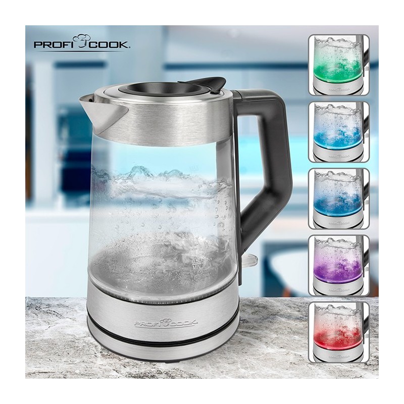 Bouilloire Électrique ProfiCook PC-WKS 1190 G – Verre et Inox – 1,7 L – 2200 W - Thumbnail 2
