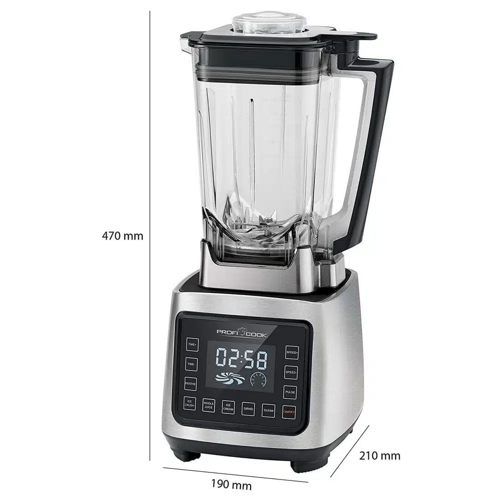 Blender / Smoothies ProfiCook PC-UM 1127 – 9 Fonctions – Commande Tactile – Affichage LED – 2000 W – Argent & Noir - Thumbnail 4