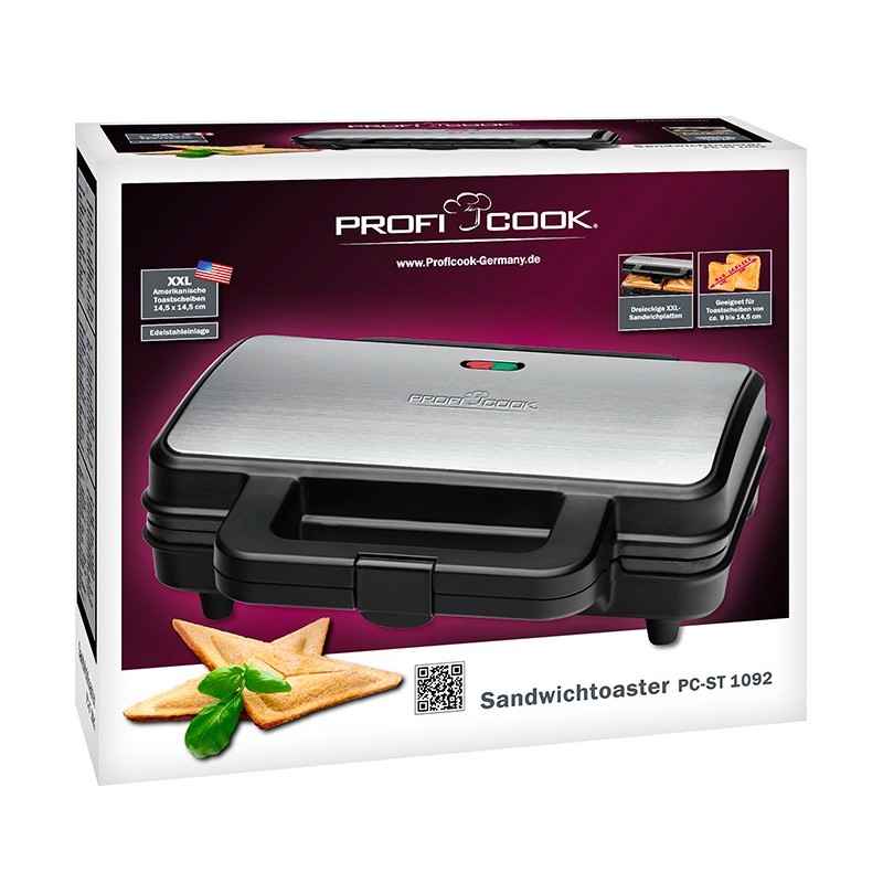Appareil à Croque-Monsieur ProfiCook PC-ST 1092 – XXL pour Toasts et Tranches Américaines – 900 W – Revêtement Anti-Adhésif - Thumbnail 6