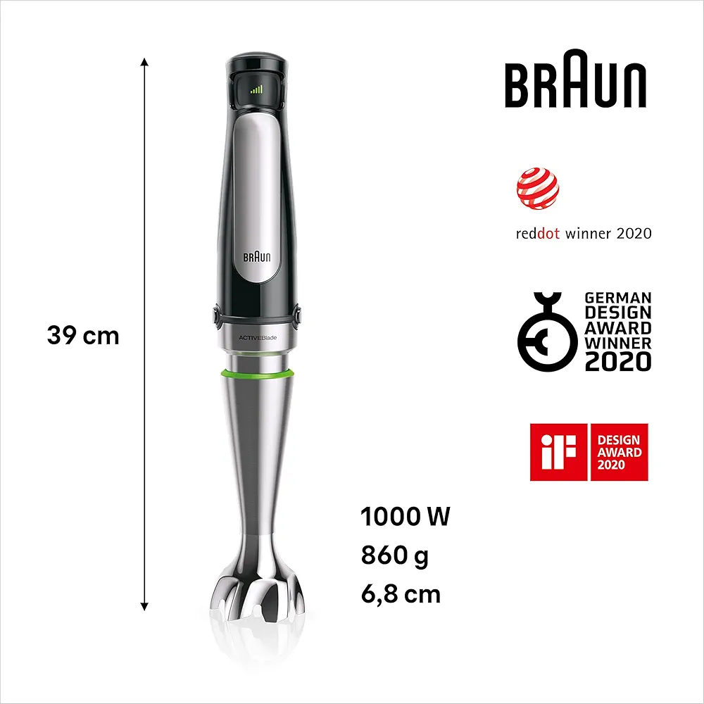 Mixeur Plongeant Braun MultiQuick 7 MQ 7075 X – 1000 W – Inox / Noir – Puissant et Multifonction - Thumbnail 6