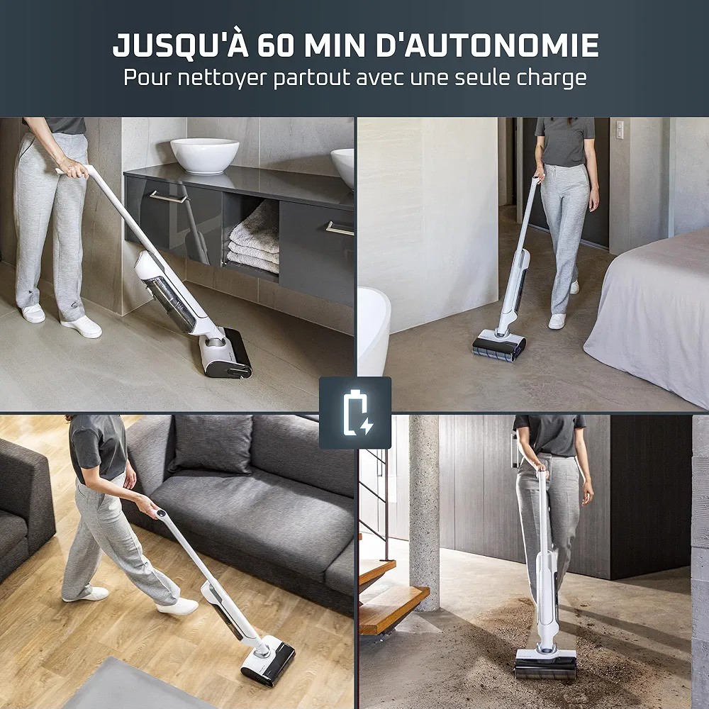 Rowenta X-Clean 10 – Aspirateur Laveur Sans Fil Nettoyage 2-en-1 • Design plat 180° • Auto-nettoyage & séchage 65°C • Autonomie 60 min - Thumbnail 4