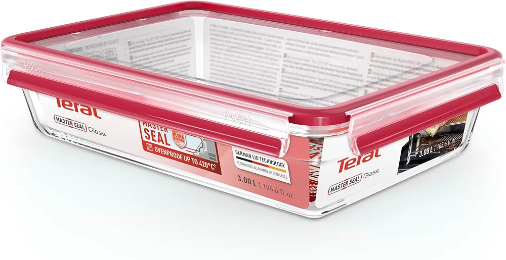 Tefal Masterseal Fresh Verre N1041210 – Boîte alimentaire rectangulaire 3L transparente