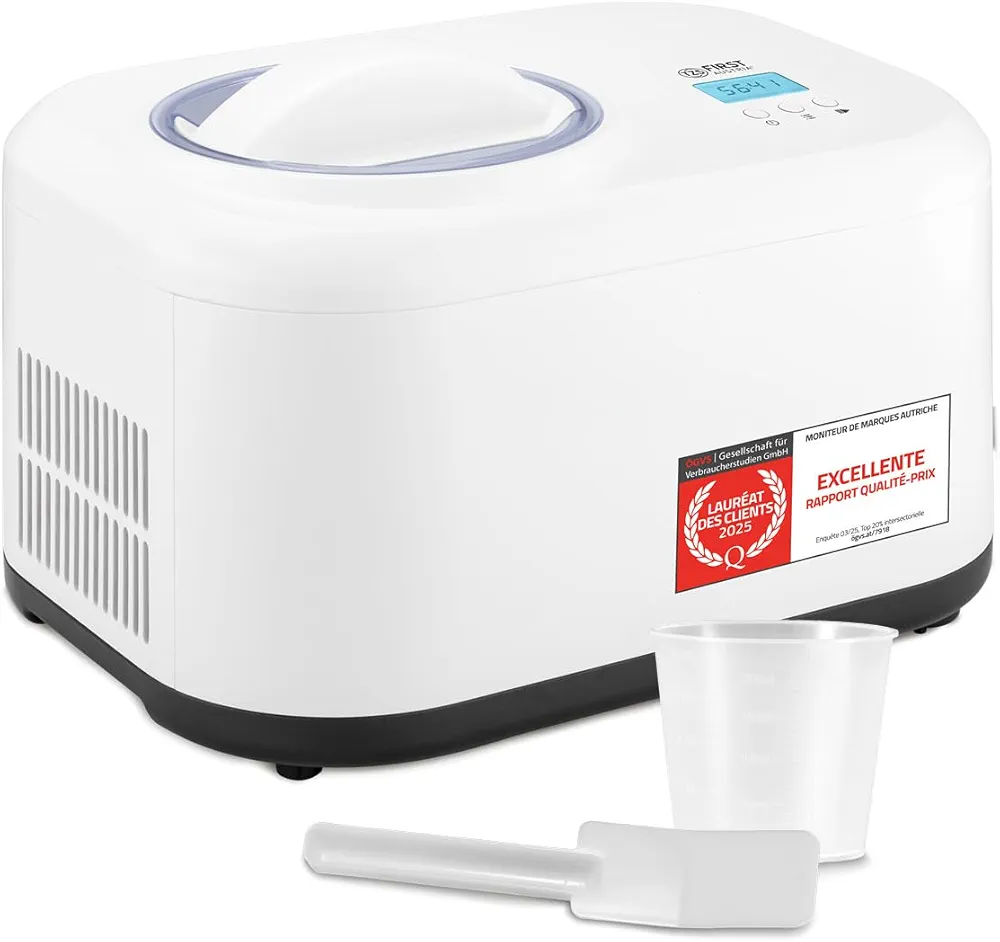 TZS First Austria – Sorbetière 1L avec Compresseur 3-en-1 | Machine à Glace Auto-Réfrigérante 100W | Frozen Yogurt, Sorbet & Glace