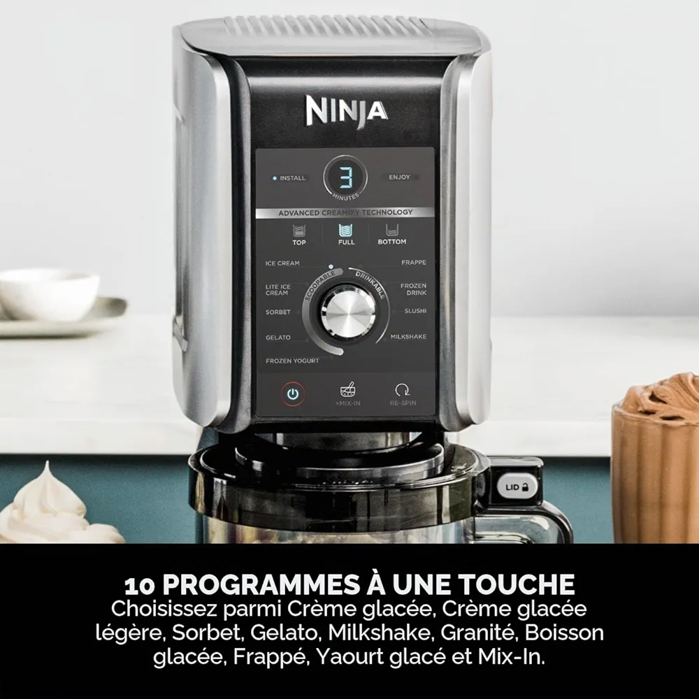 Ninja CREAMi Deluxe – Sorbetière & Machine à Desserts Glacés | 10 Fonctions | 3 Bacs Inclus | Glace, Gelato, Sorbet, Yaourt Glacé, Milkshake & Granité - Thumbnail 7