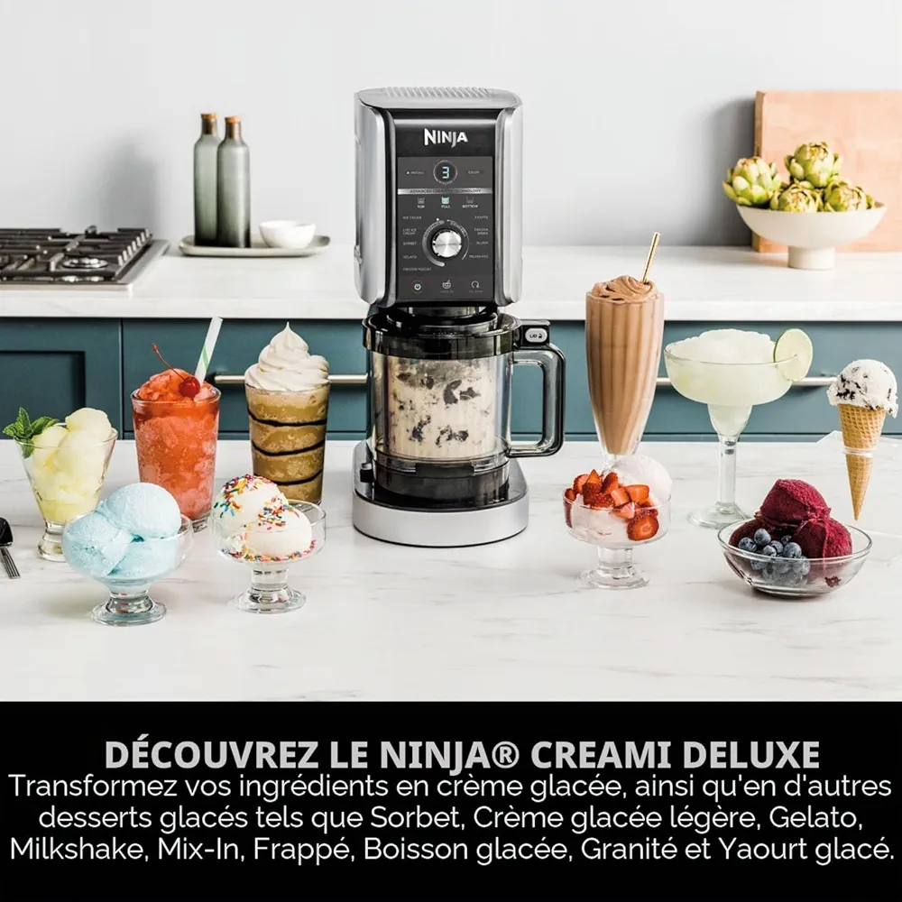 Ninja CREAMi Deluxe – Sorbetière & Machine à Desserts Glacés | 10 Fonctions | 3 Bacs Inclus | Glace, Gelato, Sorbet, Yaourt Glacé, Milkshake & Granité - Thumbnail 6