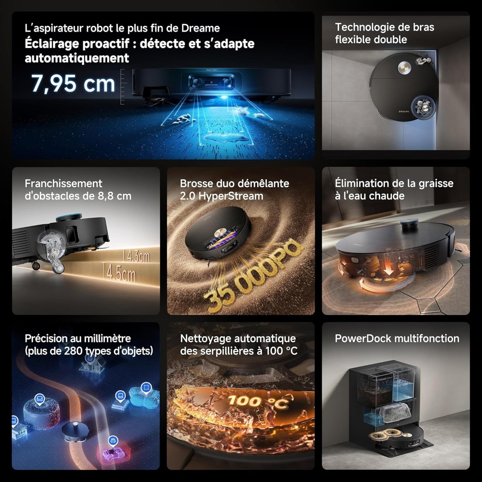 DREAME X50s Ultra Black – Robot Aspirateur Laveur Intelligent avec Station Automatique - Thumbnail 3