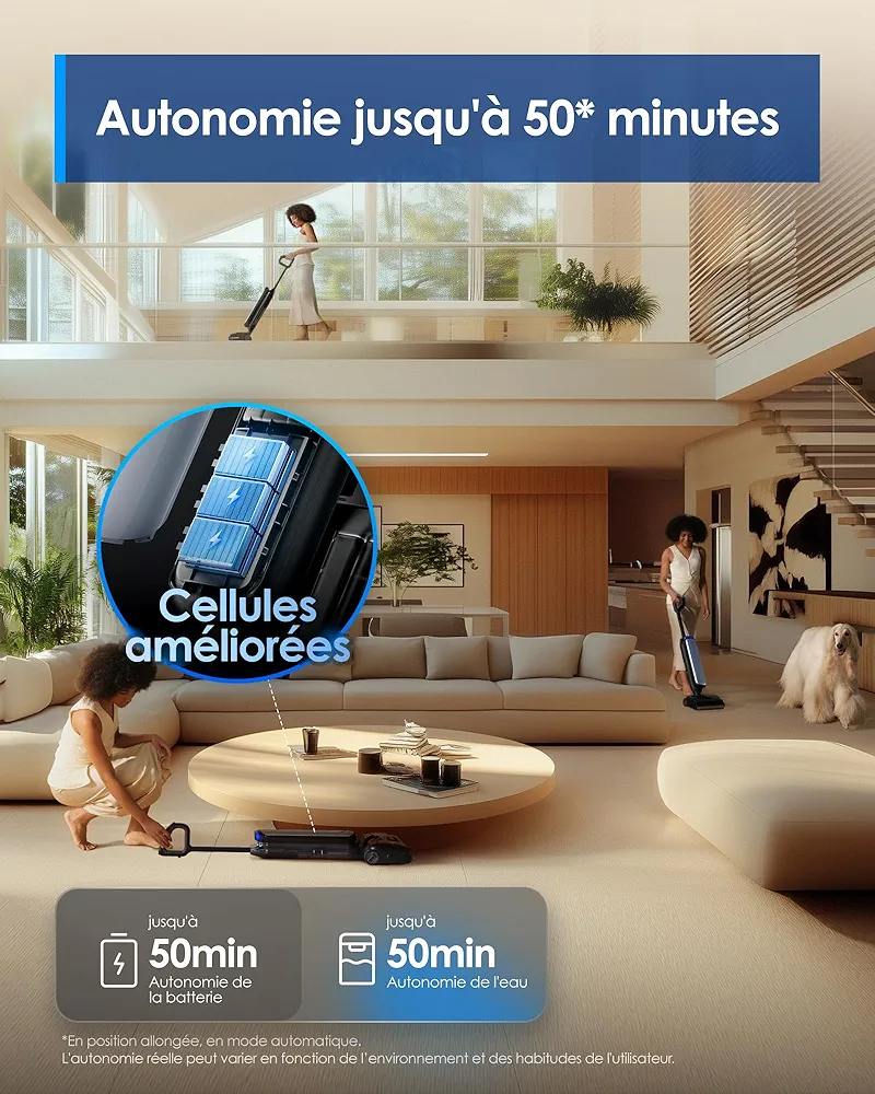 Tineco Floor One S9 Artist – Aspirateur Laveur Sans Fil 22 000 Pa | FlashDry 85°C | 180° Flat | 50 min - Thumbnail 2
