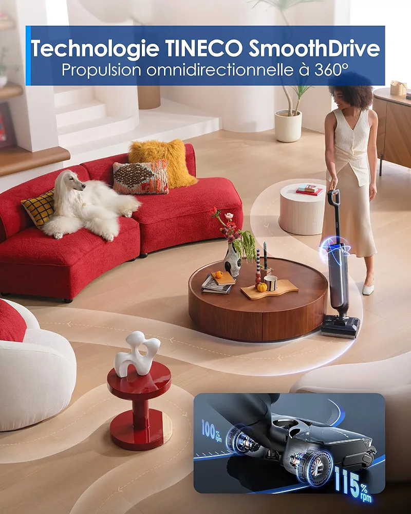Tineco Floor One S9 Artist – Aspirateur Laveur Sans Fil 22 000 Pa | FlashDry 85°C | 180° Flat | 50 min - Thumbnail 5