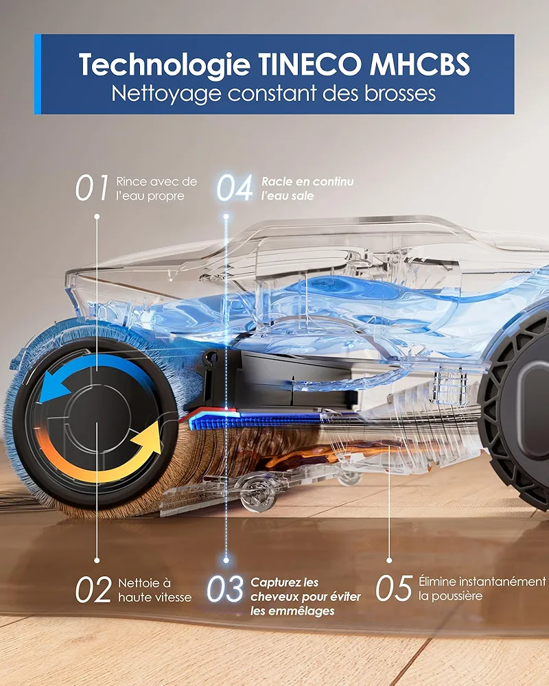 Tineco Floor One S9 Artist – Aspirateur Laveur Sans Fil 22 000 Pa | FlashDry 85°C | 180° Flat | 50 min - Thumbnail 7