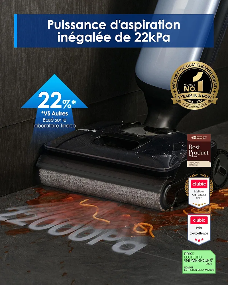 Tineco Floor One S9 Artist – Aspirateur Laveur Sans Fil 22 000 Pa | FlashDry 85°C | 180° Flat | 50 min - Thumbnail 8
