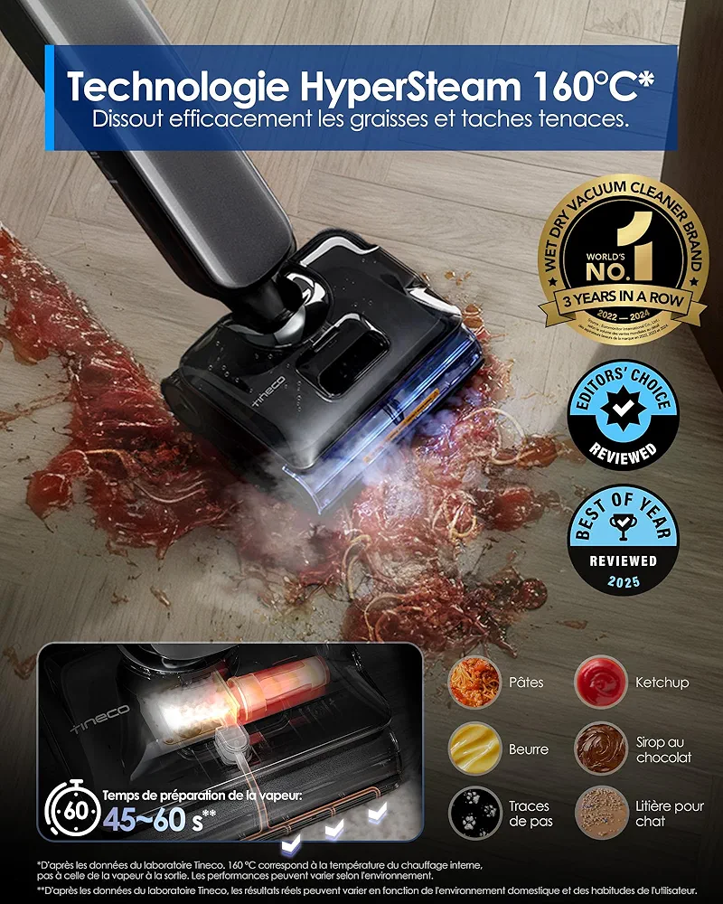 Tineco Floor One S9 Artist Steam Pro – Aspirateur Laveur Vapeur Sans Fil | HyperSteam 160°C | 90 min - Thumbnail 9
