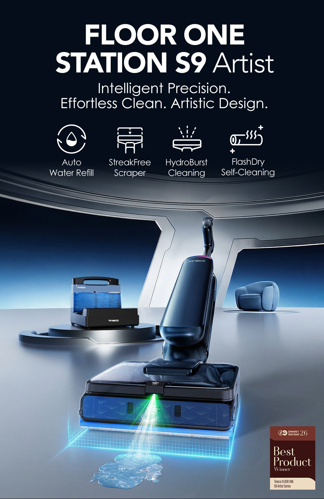 Tineco FLOOR ONE Station S9 Artist – Aspirateur Laveur Sans Fil avec Station Intelligente - Thumbnail 7