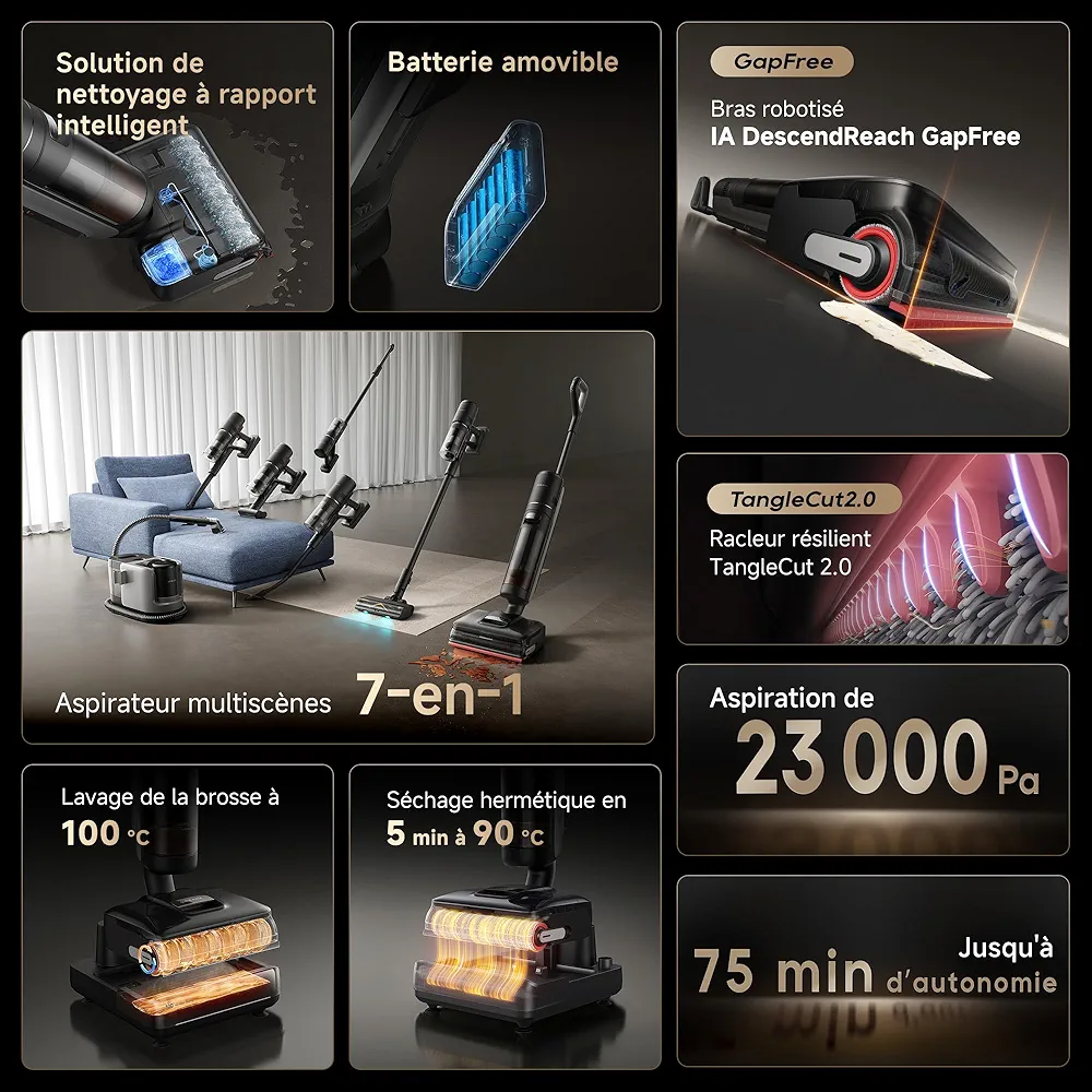 DREAME H15 Mix – Aspirateur Laveur Sans Fil 7-en-1 | 23 000 Pa | IA | Auto-Nettoyage 100°C - Thumbnail 2